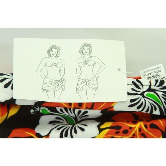 Tina's Creation Short Sarong Hibiscus Collection Hawaii Fringe Swim Coverup - Picture 5 of 5